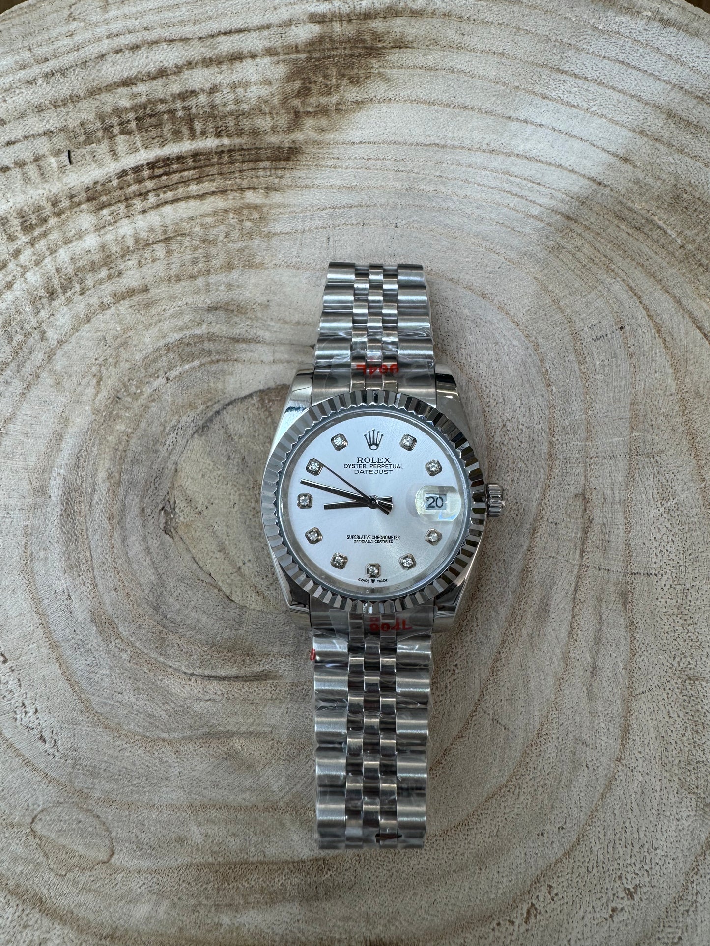 Orologio 36mm quadrante bianco con brilli